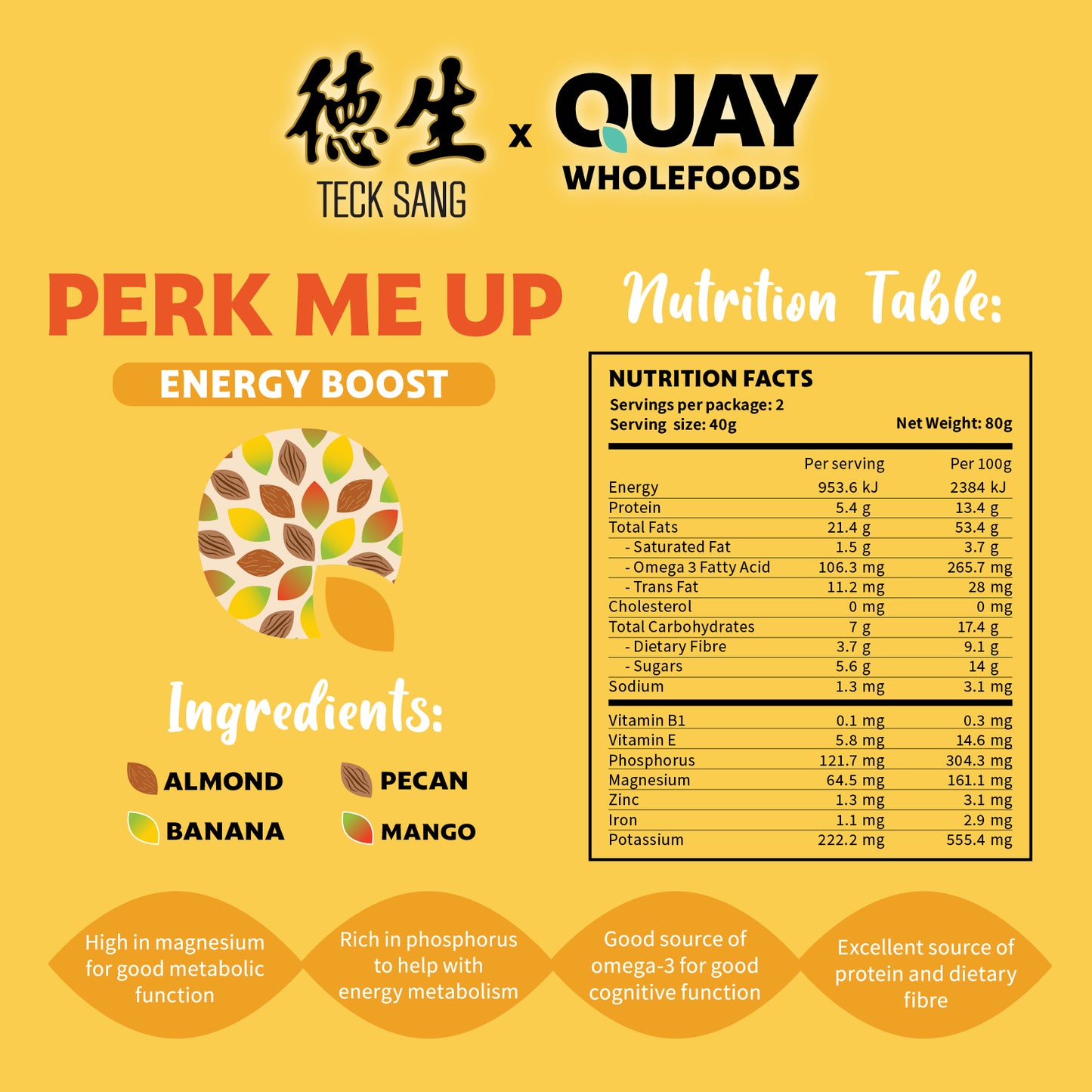 QUAY WHOLEFOODS - PERK ME UP TRAIL MIX 80G (ENERGY BOOST)